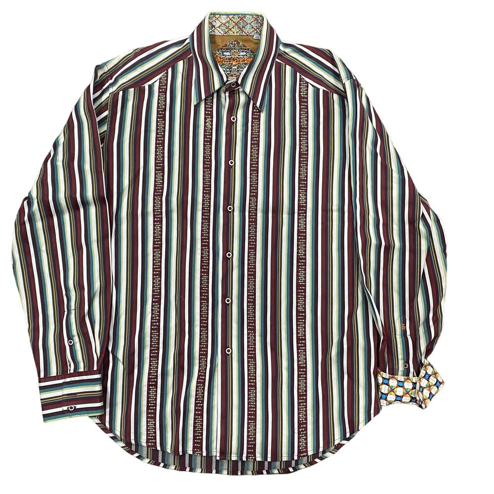 Robert Graham Striped Geometric Flip Cuff Longsleeve Button Up Shirt Size Large